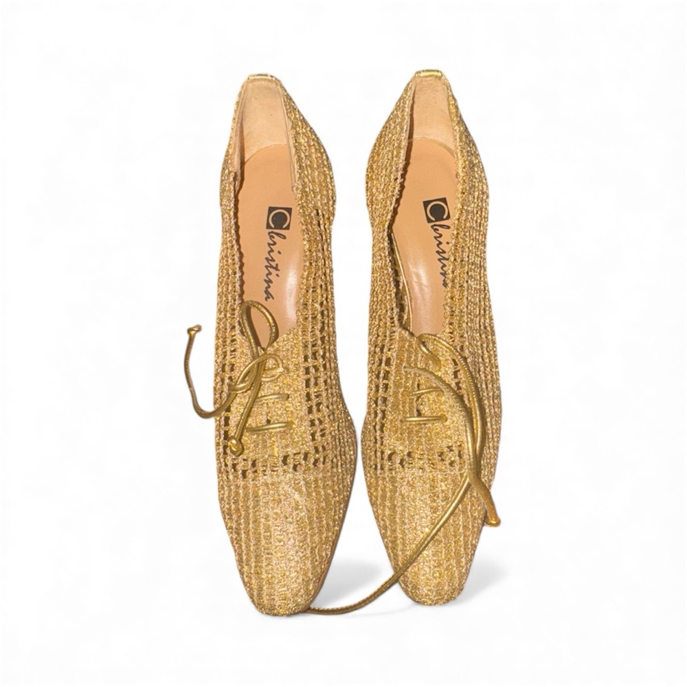 Vintage Christina Metallic Gold Woven Heels